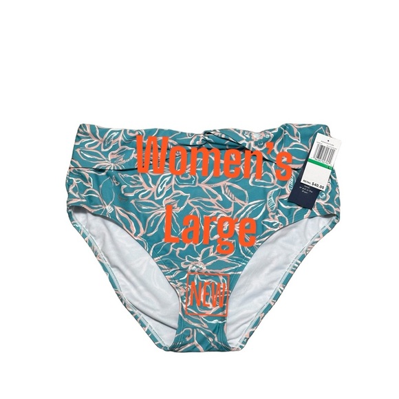 Aqua Couture Large Swim Bikini Bottom Hipster Flowers Tropical Teal Swimwear NWT - Picture 2 of 8
